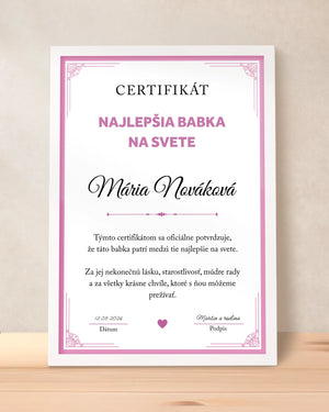 Certifikát Najlepšia babka na svete