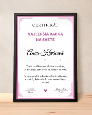 Certifikát Najlepšia babka na svete