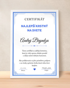 Certifikát Najlepší krstný na svete