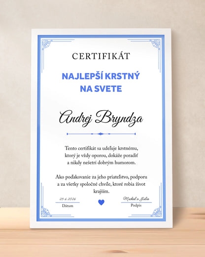 Certifikát Najlepší krstný na svete