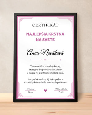 Certifikát Najlepšia krstná na svete