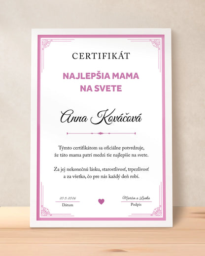 Certifikát Najlepšia mama na svete