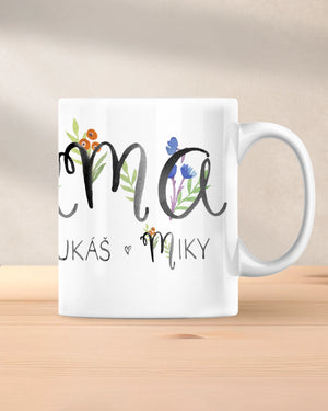 Hrnček Mama s menami detí kvety