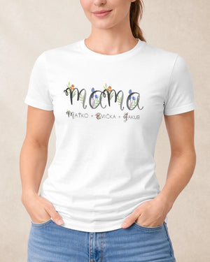 Tričko Mama s menami detí kvety